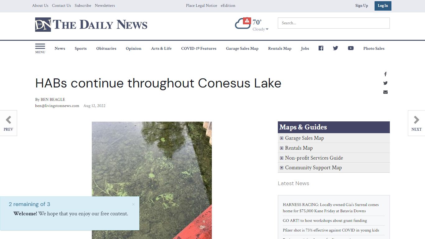 HABs continue throughout Conesus Lake | News | thedailynewsonline.com